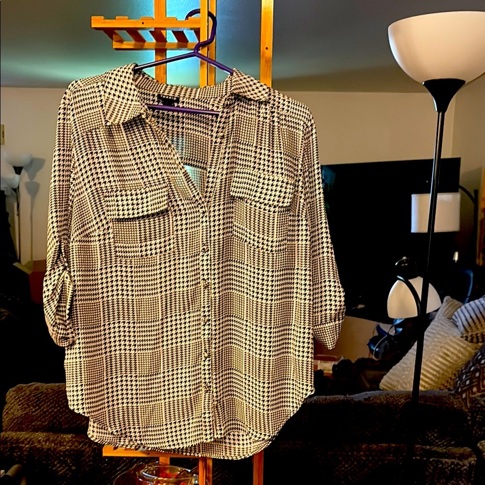 Torrid Brown and Tan Relaxed Button Down Shirt